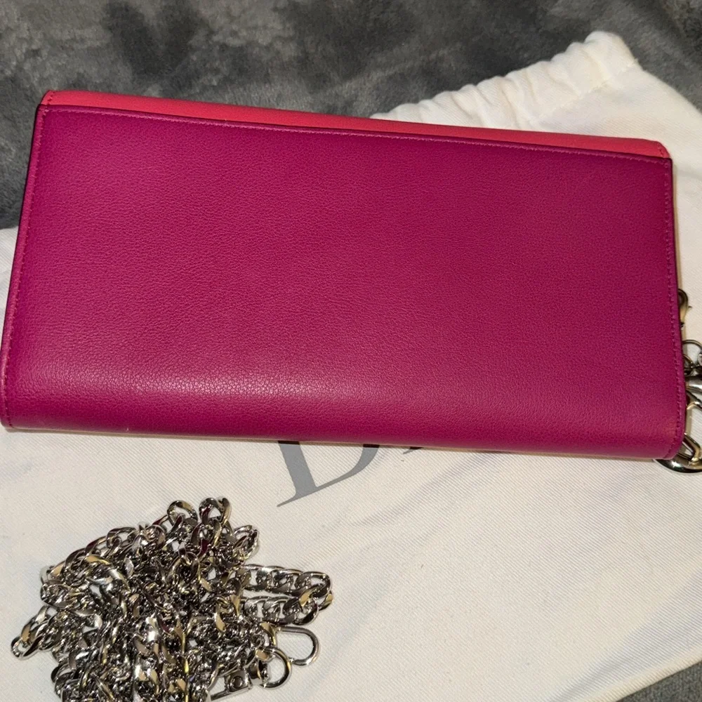 Christian Dior wallet on a chain pink n orange leather excellent condition.